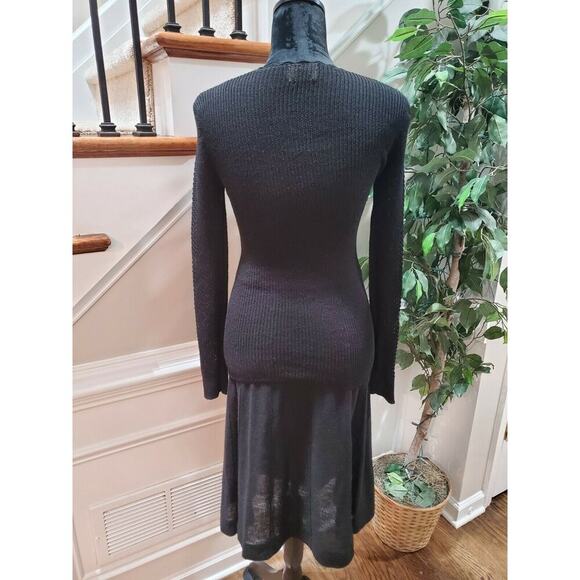 Sequence Women's Solid Black 100% Acrylic Long Sleeve Top & Skirt 2 Piece Suit 8 - Picture 7 of 10